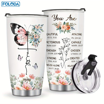 20oz Christian Insulated Travel Coffee Mug - Foloda 1pc Faith Tumbler Cup with Lid - Encouraging Inspiration Gifts for Women Christian Tumblers