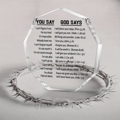 1pc, Inspirational You Say God Say Acrylic Plaque - 4''x4'' Bible Verse Christian Encouragement Gift - Perfect Keepsake for Home Office, Best Friend Women, Mom, Boyfriend, Daughter, Bestie, and Loved Ones