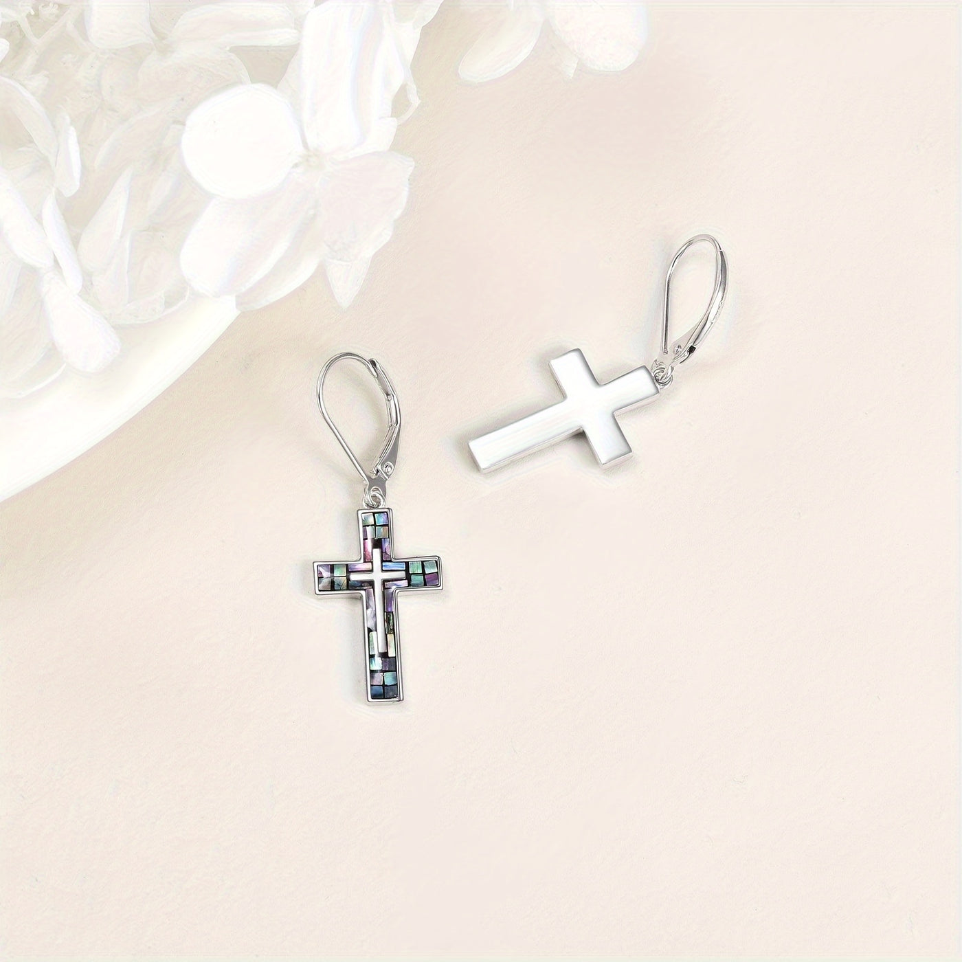 YFN Cross Earrings Sterling Silver Abalone Shell Cross Earrings Dangle Drop Earrings Jewelry Gifts For Women