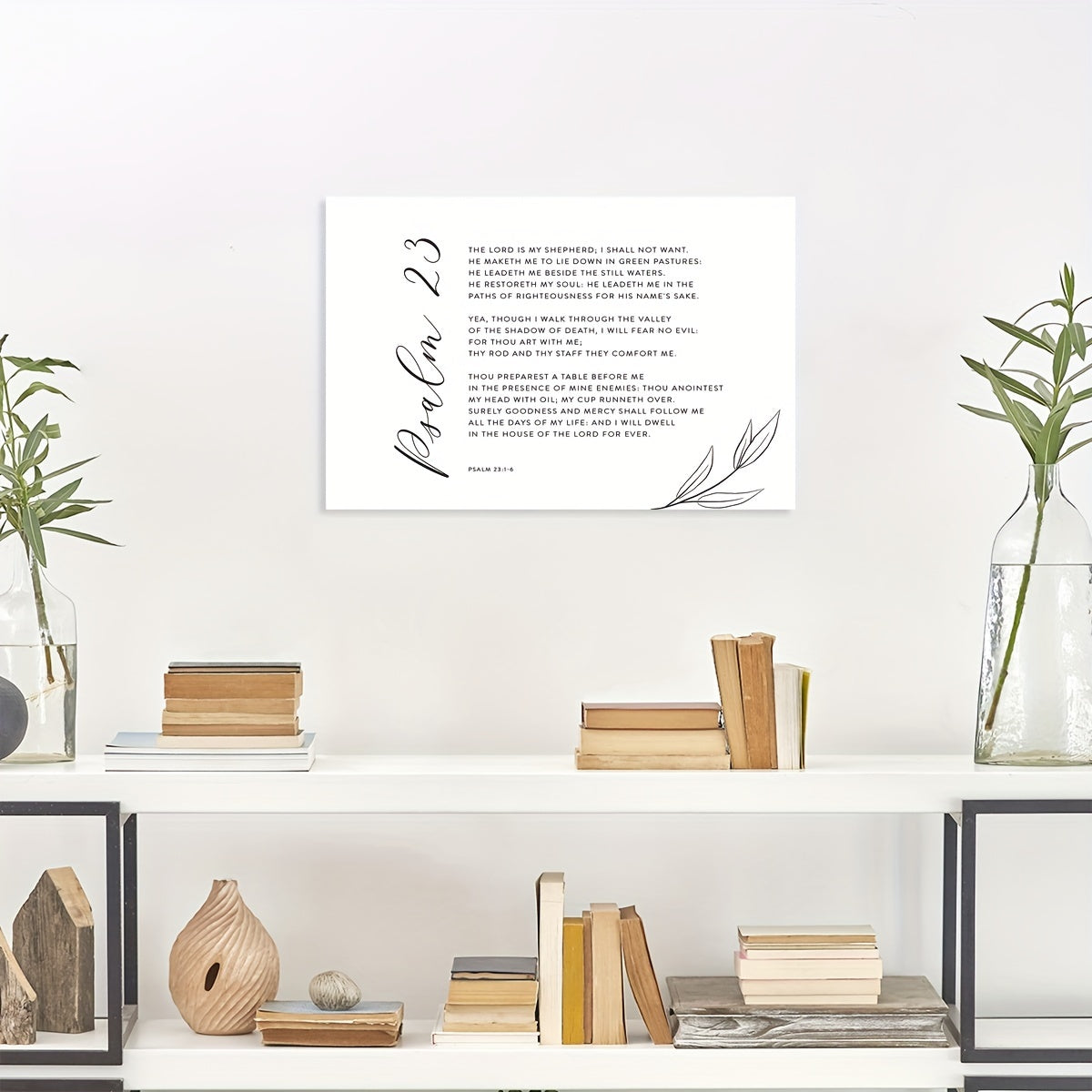 Psalm 23 KJV Bible Verse, Scripture Christian Wall Art, Scripture Bible Verse Wall Art Framed Printed on Canvas for Home Decor Pictures Modern Artwork Hanging For Living Room Bedroom Ready to Hang