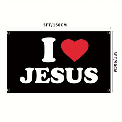 3x5ft 'I Love Jesus' Durable Polyester Flag - Bold Black with Red Heart Design, Brass Grommets for Easy Hanging - Ideal for Man Caves, University Dorms & Home Decor