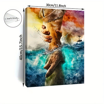 Hand of God Canvas Wall Art - Jesus Give Me Your Hand, Wooden Framed Christian Decor for Home & Office, 11.8x15.7 inches, Perfect for Room Decor