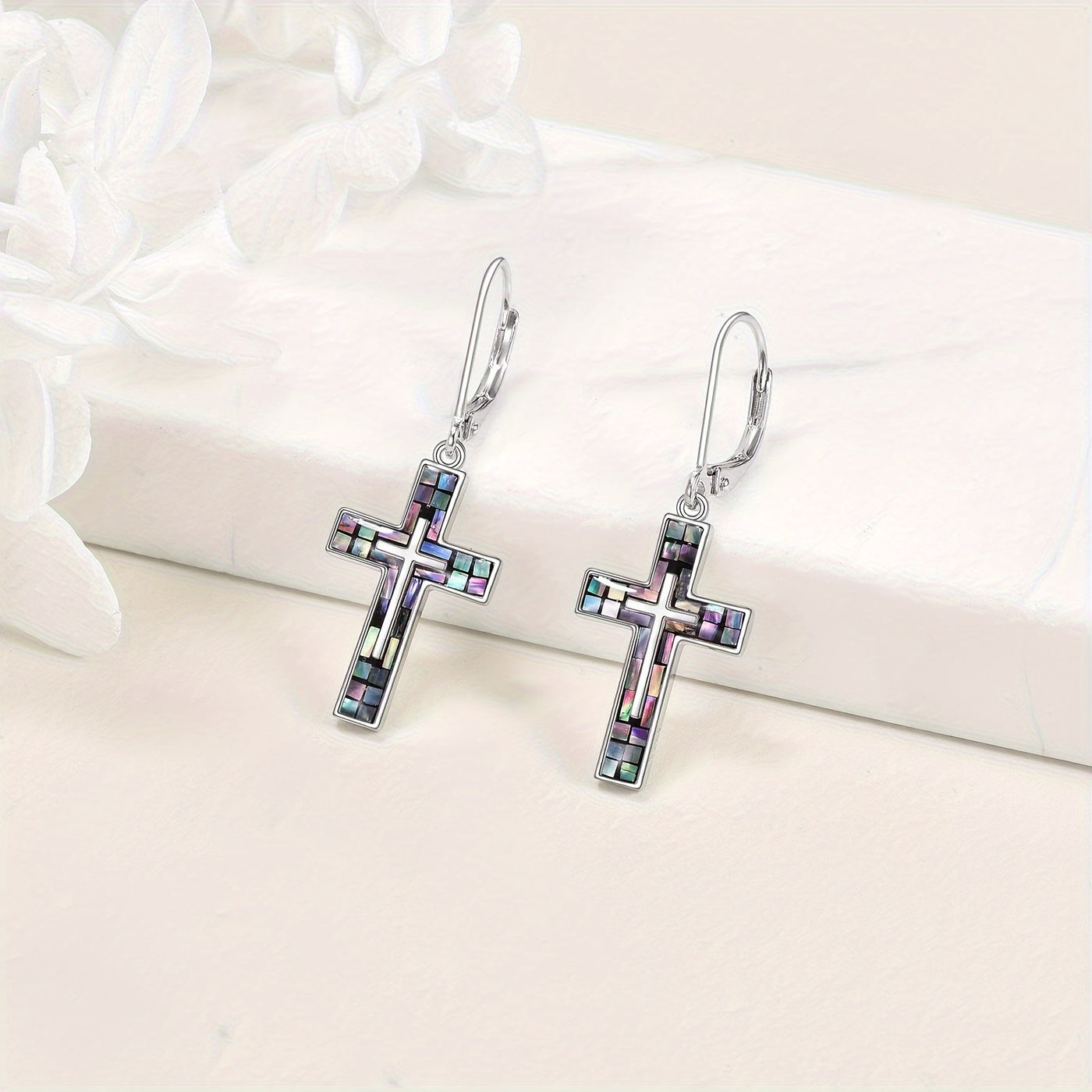 YFN Cross Earrings Sterling Silver Abalone Shell Cross Earrings Dangle Drop Earrings Jewelry Gifts For Women