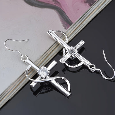 A Total Of 2 Pieces By Hypoallergenic Sterling Silver Cross Earrings + 925 Sterling Silver Necklace Women's Cross Pendant Perfect For Everyday Wear It Is Also The Perfect Gift For Friends On Christmas Mother's Day And Easter