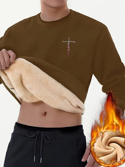 Comfy Cross Print Crew Neck Sweatshirt Pullover for Men - Soft Brushed Fleece, Relaxed Fit, Winter and Fall Essential - Perfect for Casual Daily Wear, Outdoor Activities, and Gift Ideas