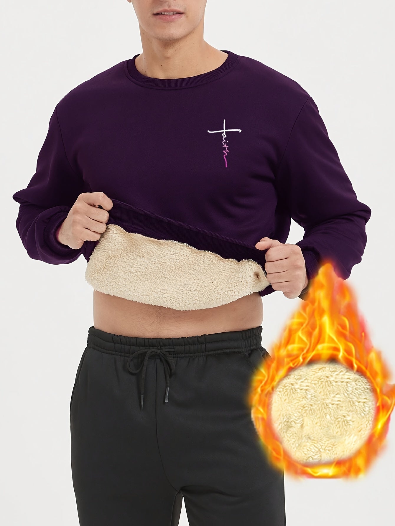 Comfy Cross Print Crew Neck Sweatshirt Pullover for Men - Soft Brushed Fleece, Relaxed Fit, Winter and Fall Essential - Perfect for Casual Daily Wear, Outdoor Activities, and Gift Ideas