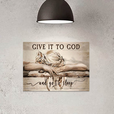 1pc Sleeping Girl Give It To God And Go To Sleep Jesus Landscape Canvas Prints - Christian Wall Art - Home Decor - No Frame - For Religious Home Decor - Perfect Gift for Christian Friends & Family