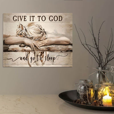 1pc Sleeping Girl Give It To God And Go To Sleep Jesus Landscape Canvas Prints - Christian Wall Art - Home Decor - No Frame - For Religious Home Decor - Perfect Gift for Christian Friends & Family
