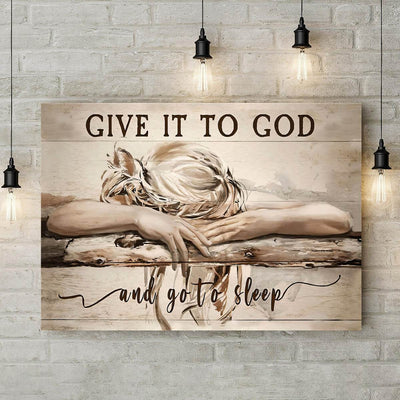 1pc Sleeping Girl Give It To God And Go To Sleep Jesus Landscape Canvas Prints - Christian Wall Art - Home Decor - No Frame - For Religious Home Decor - Perfect Gift for Christian Friends & Family