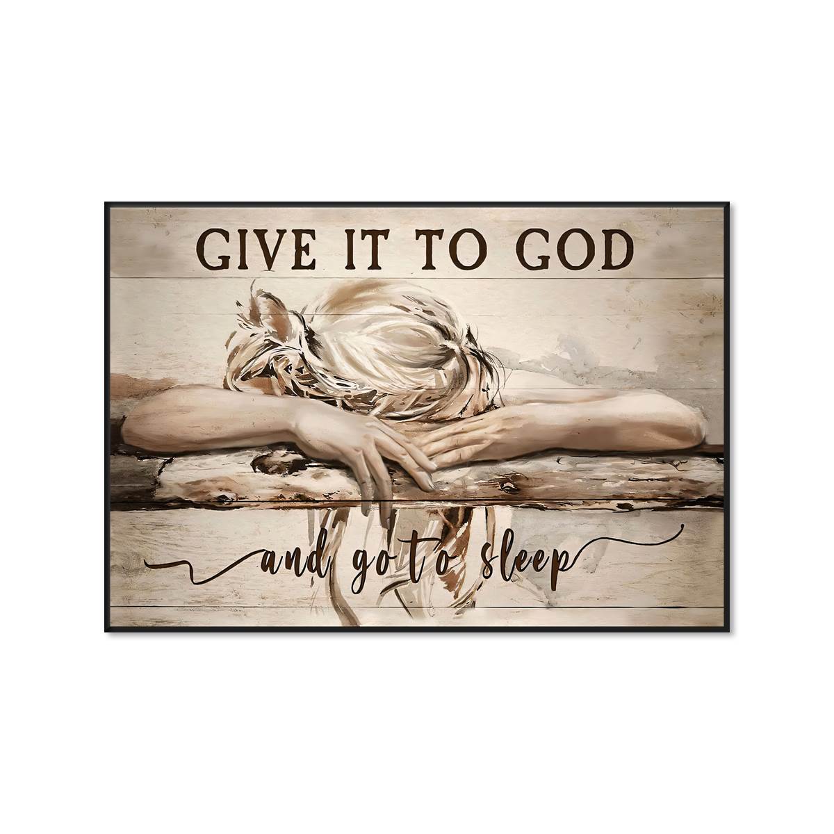 1pc Sleeping Girl Give It To God And Go To Sleep Jesus Landscape Canvas Prints - Christian Wall Art - Home Decor - No Frame - For Religious Home Decor - Perfect Gift for Christian Friends & Family