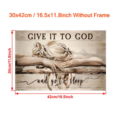 1pc Sleeping Girl Give It To God And Go To Sleep Jesus Landscape Canvas Prints - Christian Wall Art - Home Decor - No Frame - For Religious Home Decor - Perfect Gift for Christian Friends & Family