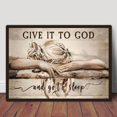 1pc Sleeping Girl Give It To God And Go To Sleep Jesus Landscape Canvas Prints - Christian Wall Art - Home Decor - No Frame - For Religious Home Decor - Perfect Gift for Christian Friends & Family