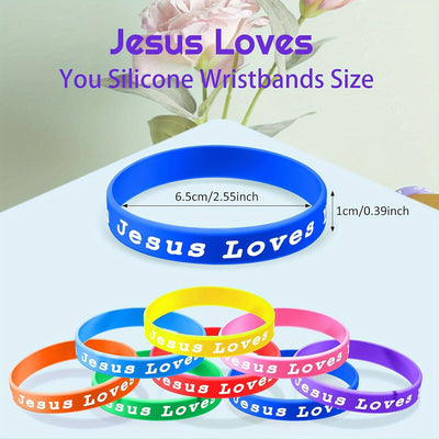 10pcs Bracelet Party Gift Pack Silicone Wristbands Bracelets Colorful Jesus Loves You Silicone Bracelet Christian Wristbands Novelty Jewelry Party Favors Christmas Gifts