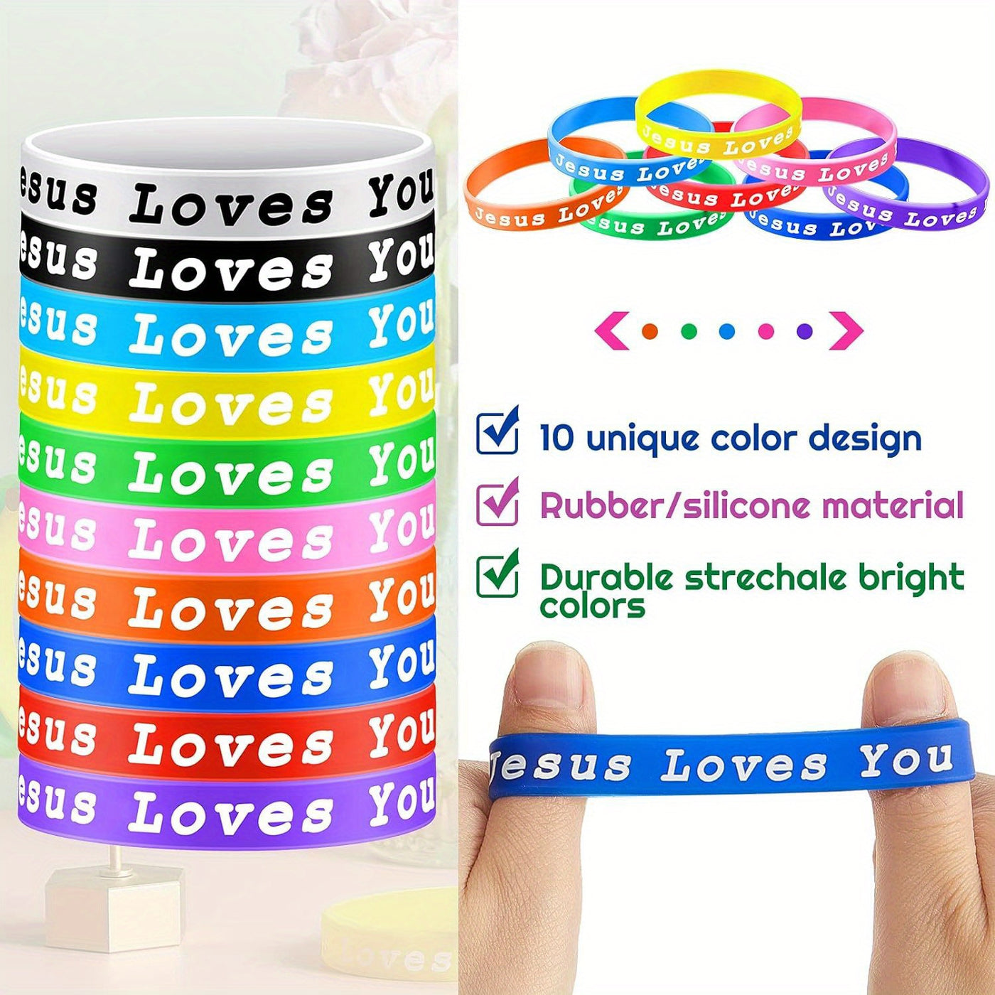 10pcs Bracelet Party Gift Pack Silicone Wristbands Bracelets Colorful Jesus Loves You Silicone Bracelet Christian Wristbands Novelty Jewelry Party Favors Christmas Gifts