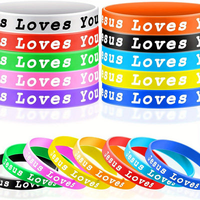 10pcs Bracelet Party Gift Pack Silicone Wristbands Bracelets Colorful Jesus Loves You Silicone Bracelet Christian Wristbands Novelty Jewelry Party Favors Christmas Gifts