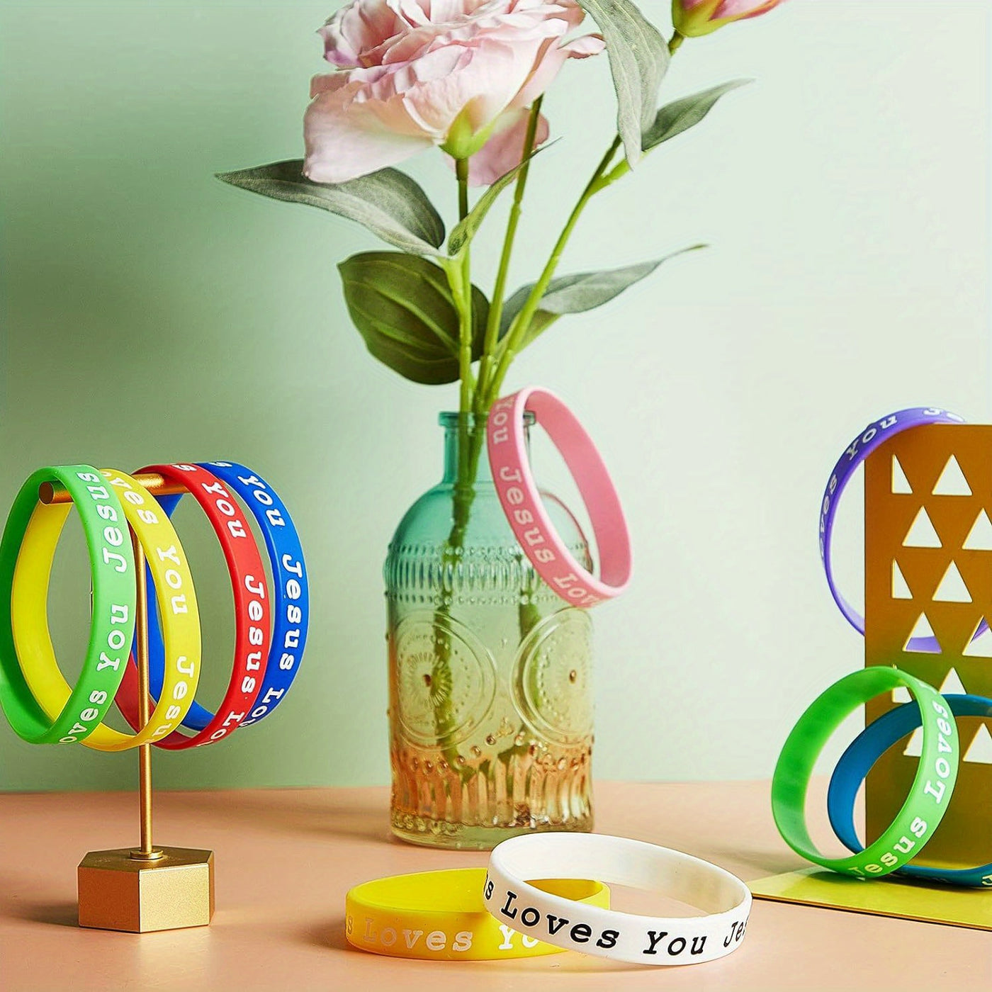 10pcs Bracelet Party Gift Pack Silicone Wristbands Bracelets Colorful Jesus Loves You Silicone Bracelet Christian Wristbands Novelty Jewelry Party Favors Christmas Gifts