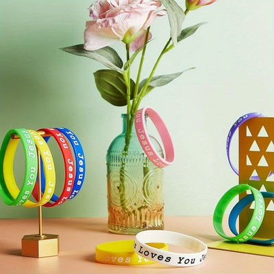 10pcs Bracelet Party Gift Pack Silicone Wristbands Bracelets Colorful Jesus Loves You Silicone Bracelet Christian Wristbands Novelty Jewelry Party Favors Christmas Gifts