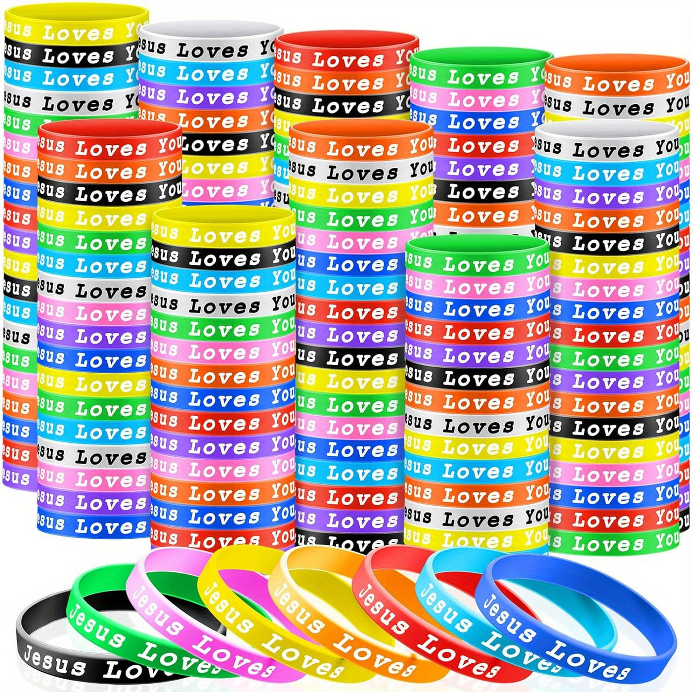 10pcs Bracelet Party Gift Pack Silicone Wristbands Bracelets Colorful Jesus Loves You Silicone Bracelet Christian Wristbands Novelty Jewelry Party Favors Christmas Gifts
