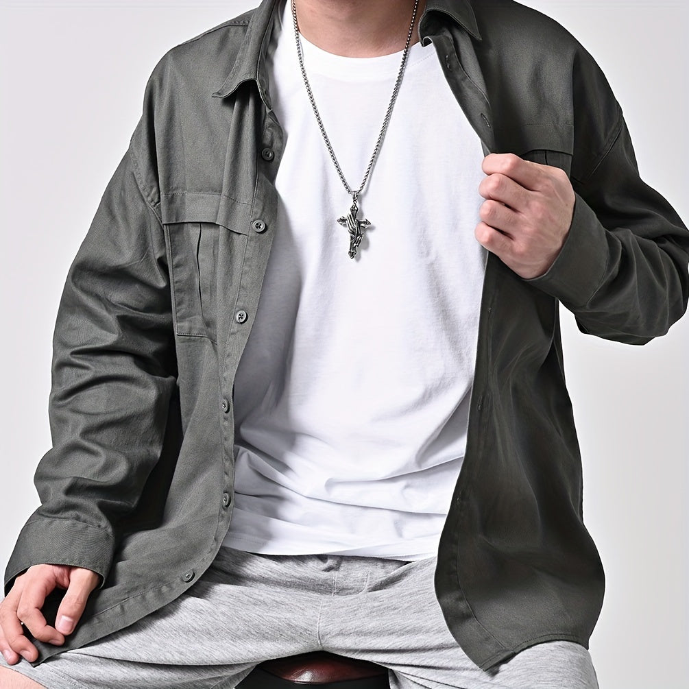 Personalized Stainless Steel Praying Hand Necklace with Cross Charm - Stylish Daily Accessory for Faithful Individuals