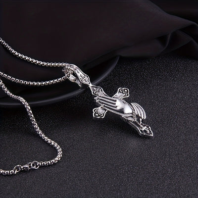 Personalized Stainless Steel Praying Hand Necklace with Cross Charm - Stylish Daily Accessory for Faithful Individuals
