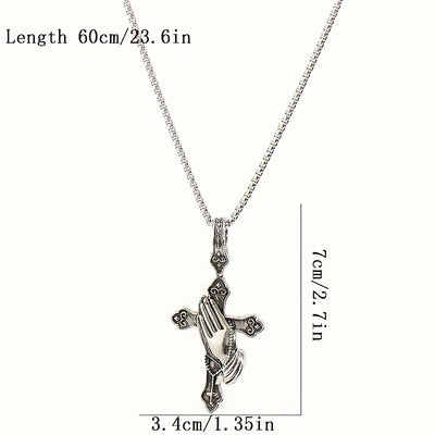 Personalized Stainless Steel Praying Hand Necklace with Cross Charm - Stylish Daily Accessory for Faithful Individuals
