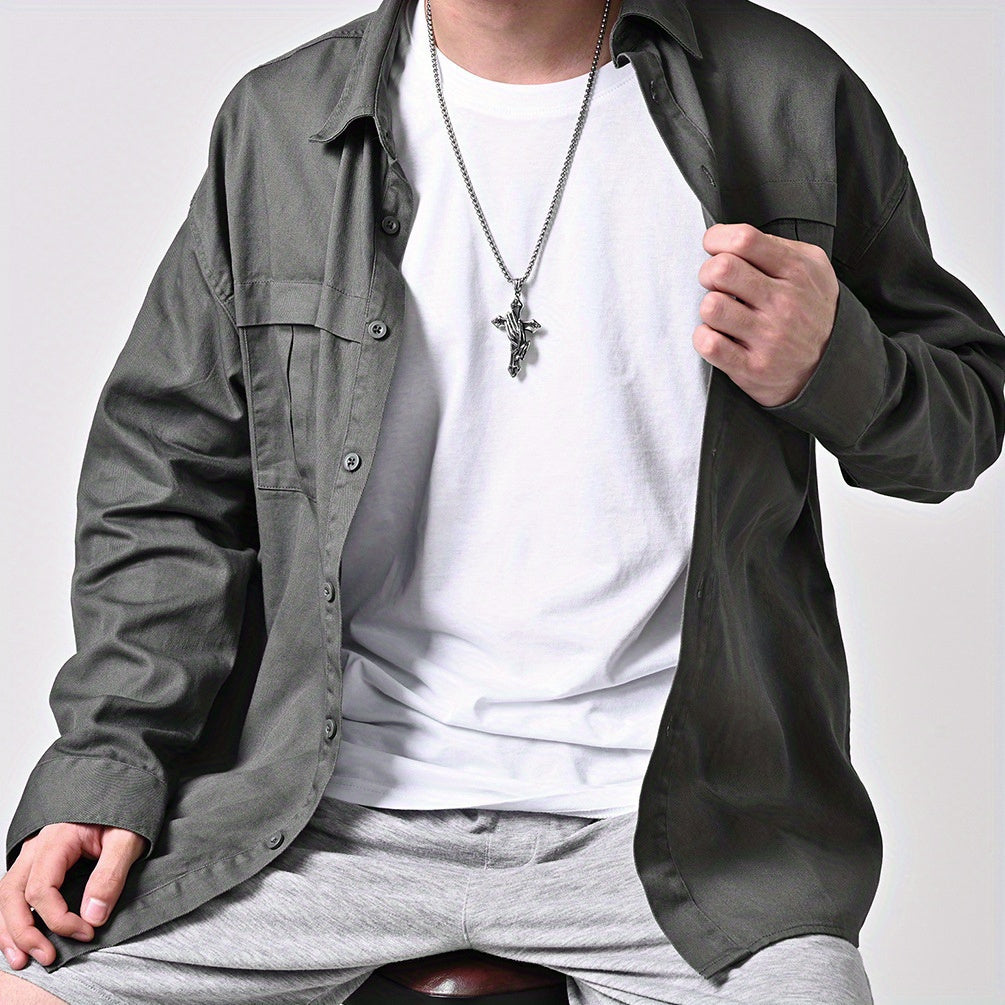 Personalized Stainless Steel Praying Hand Necklace with Cross Charm - Stylish Daily Accessory for Faithful Individuals