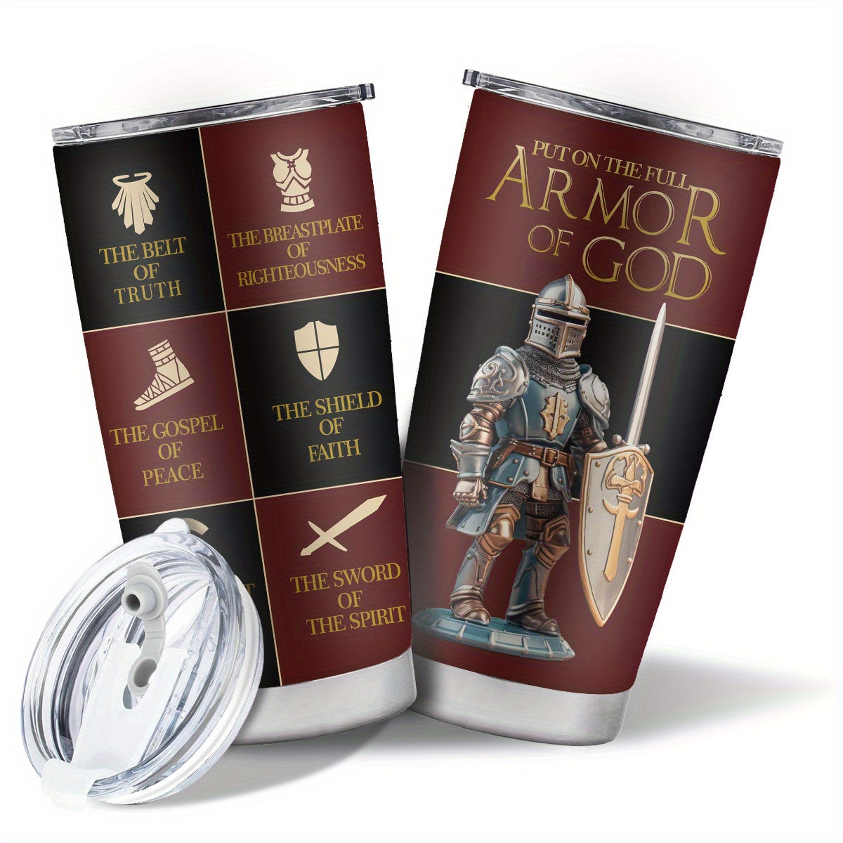 1pc Christian Gifts For Men, Women - Religious Gifts Ideas - Fathers Day, Christmas Gifts, Birthday Gifts For Men - Jesus Gifts - Christian Coffee Mug - Armor Of God Stainless Steel Tumbler 20oz