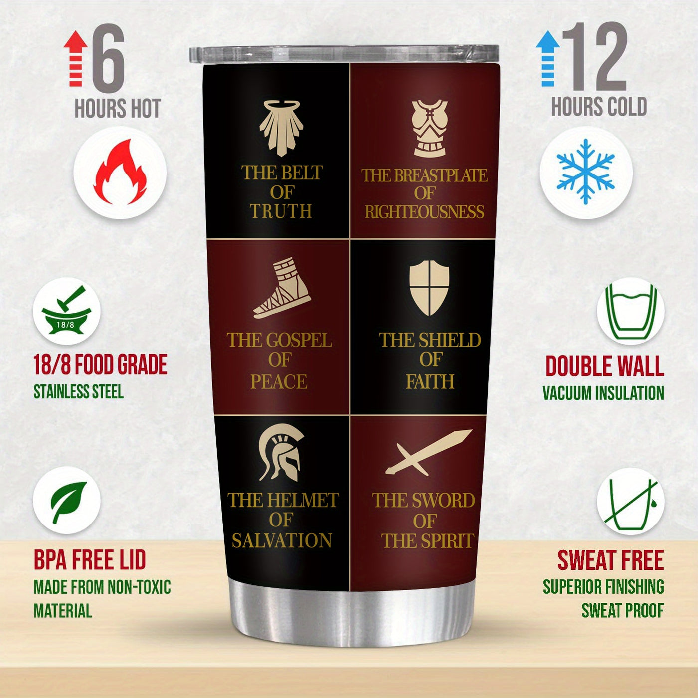 1pc Christian Gifts For Men, Women - Religious Gifts Ideas - Fathers Day, Christmas Gifts, Birthday Gifts For Men - Jesus Gifts - Christian Coffee Mug - Armor Of God Stainless Steel Tumbler 20oz