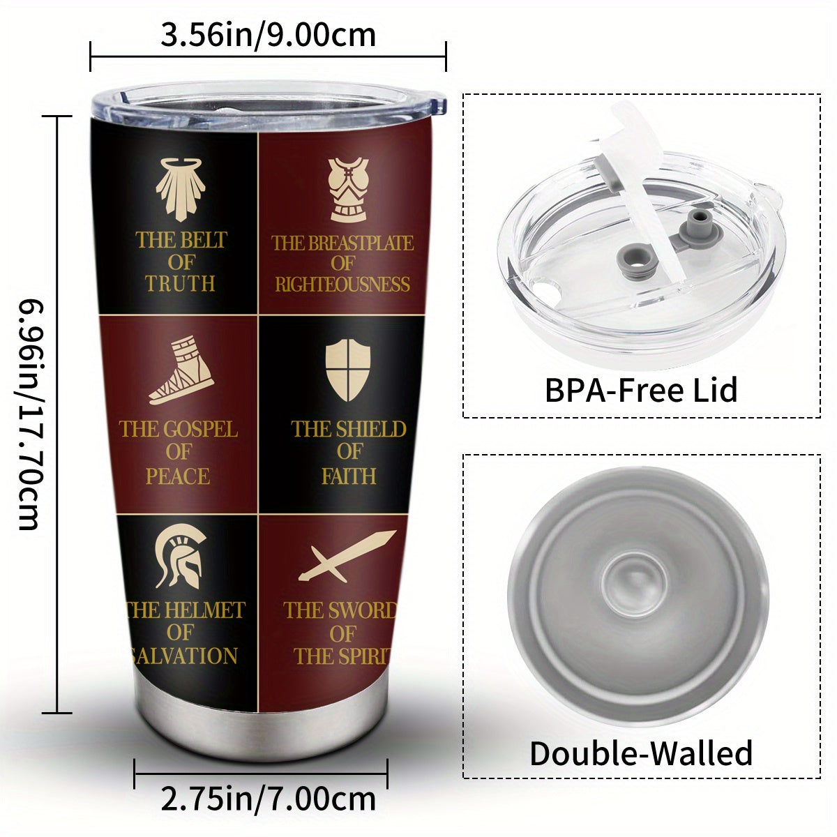 1pc Christian Gifts For Men, Women - Religious Gifts Ideas - Fathers Day, Christmas Gifts, Birthday Gifts For Men - Jesus Gifts - Christian Coffee Mug - Armor Of God Stainless Steel Tumbler 20oz