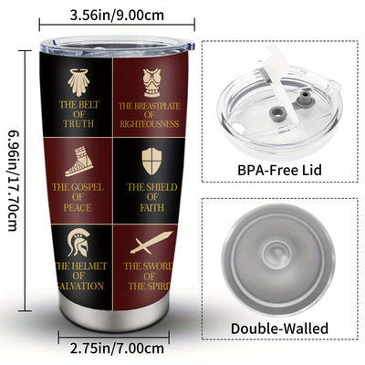 1pc Christian Gifts For Men, Women - Religious Gifts Ideas - Fathers Day, Christmas Gifts, Birthday Gifts For Men - Jesus Gifts - Christian Coffee Mug - Armor Of God Stainless Steel Tumbler 20oz