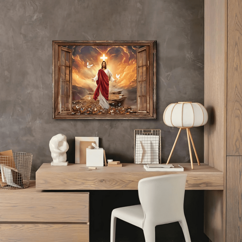 1pc Wood Framed Canvas, Sunset Painting, Path To Heaven, God Landscape Canvas, Into The Arms Of Jesus, Gift For Christian, Ready To Hang