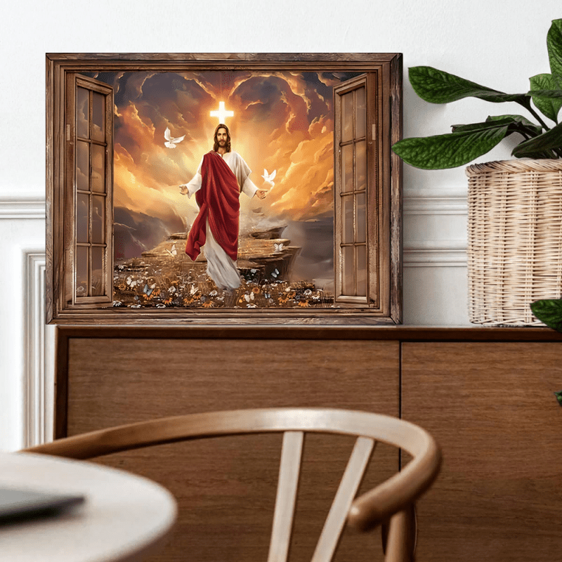 1pc Wood Framed Canvas, Sunset Painting, Path To Heaven, God Landscape Canvas, Into The Arms Of Jesus, Gift For Christian, Ready To Hang
