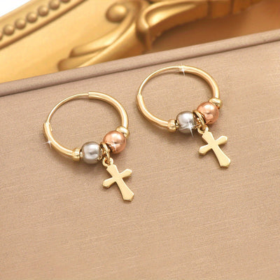1 Pair 18K Golden Plated Bohemian Cross Earrings, Copper Material, Fashion Hoop Style, for Women, Ideal for Everyday Wear and Gift-Giving