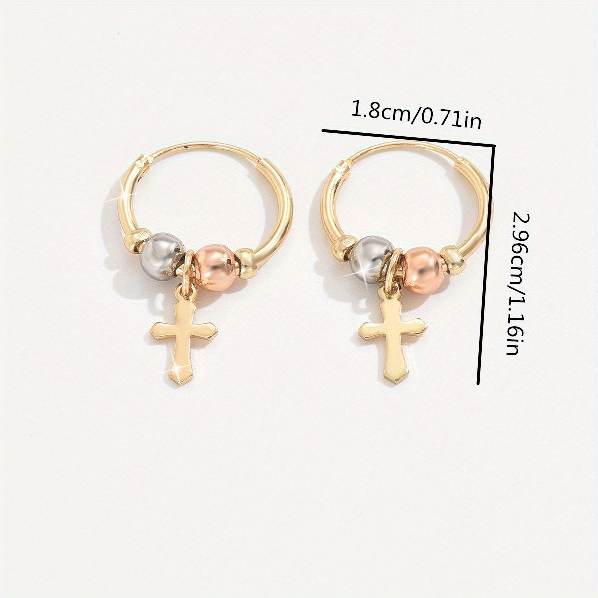 1 Pair 18K Golden Plated Bohemian Cross Earrings, Copper Material, Fashion Hoop Style, for Women, Ideal for Everyday Wear and Gift-Giving