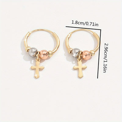 1 Pair 18K Golden Plated Bohemian Cross Earrings, Copper Material, Fashion Hoop Style, for Women, Ideal for Everyday Wear and Gift-Giving