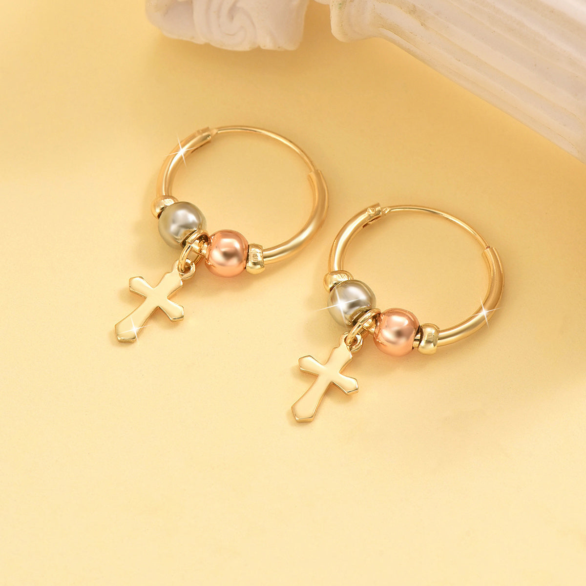 1 Pair 18K Golden Plated Bohemian Cross Earrings, Copper Material, Fashion Hoop Style, for Women, Ideal for Everyday Wear and Gift-Giving