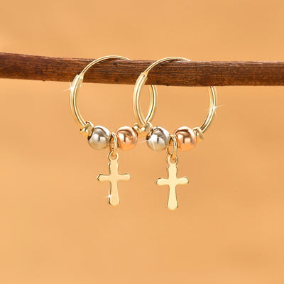 1 Pair 18K Golden Plated Bohemian Cross Earrings, Copper Material, Fashion Hoop Style, for Women, Ideal for Everyday Wear and Gift-Giving