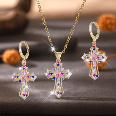3pcs New Creative Simple Cross Earrings Necklace Luxurious Beautiful Shining Fashionable Party Commemorative Jewelry Exquisite Christmas Birthday Gift