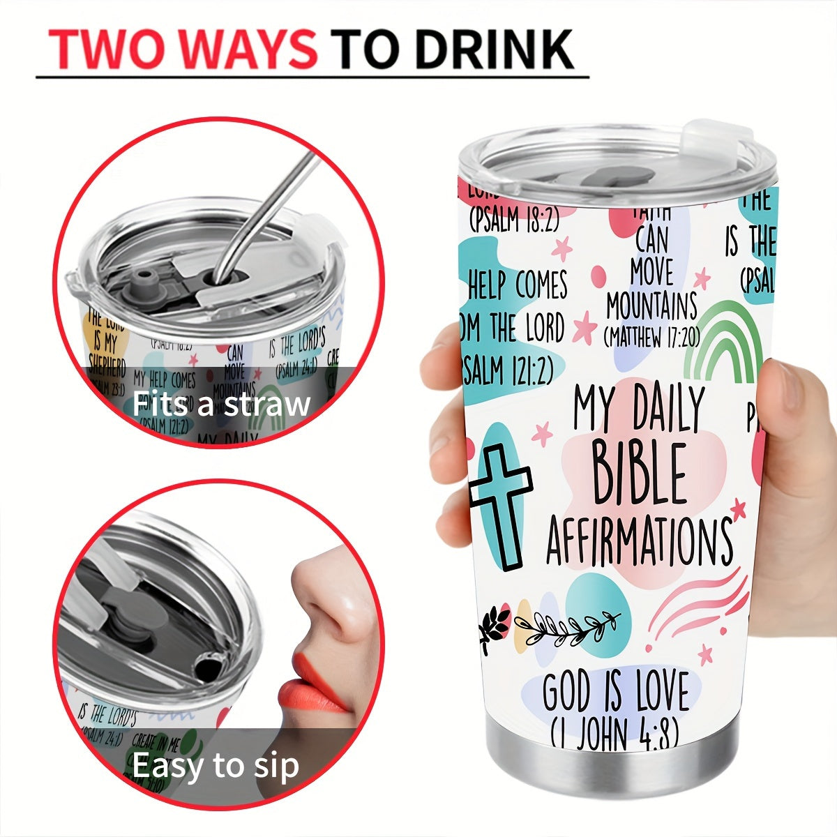 1pc, Christian Gifts For Women, Stainless Steel Tumbler Cup 20oz, Christian Faith Bible Verse Religious Gifts, Holiday Present, Party Present, Birthday Present