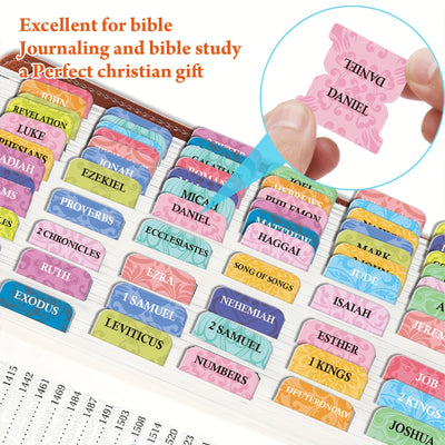Bible Tabs Set of 75 Laminated Indexing Stickers - Large Print, Easy to Read, Self-Adhesive Bible Book Tabs for Journaling - Bible Study Accessories - Includes 73 Old & New Testament Labels Plus 2 Blank Tabs - Christian Faith