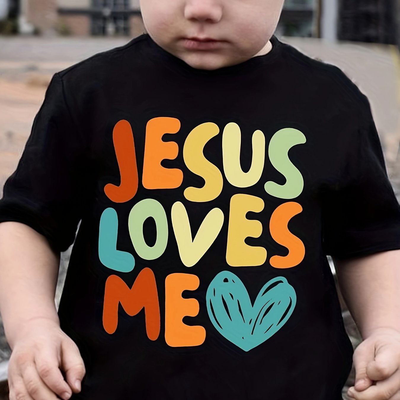 Boys Cartoon T-shirt, JESUS LOVES ME Print Kids Short Sleeve Casual Top Kids Summer Clothes