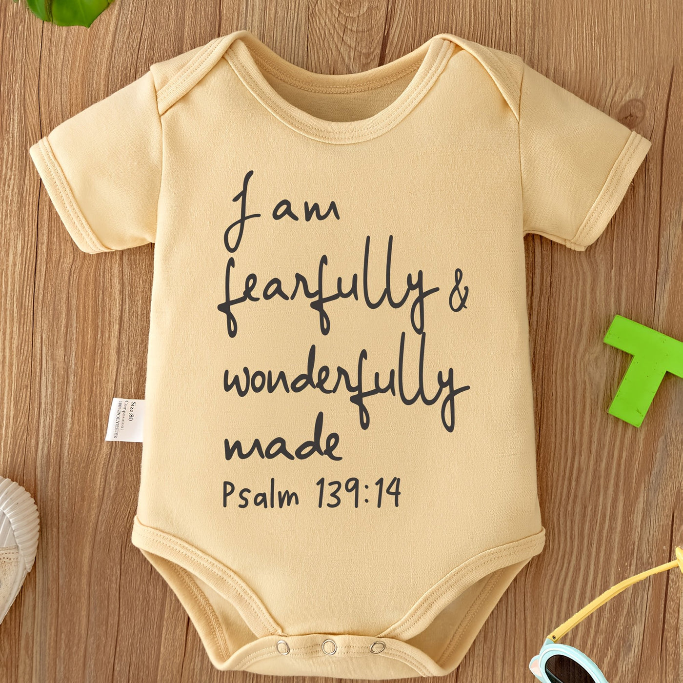 ACTFLASH Baby Girl'S First Birthday Outfit - "I Am Fearfully & Wonderfully Made" Psalm 139:14 Christian Romper, Soft Short Sleeve Onesie for Newborns, Baptism & Christening Ceremony Clothes - Easy Diaper change snaps, Babygir