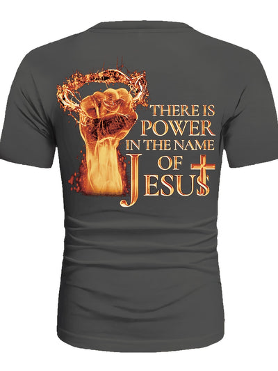 Fist & JESUS Letter Pattern, Men's Trendy Crew Neck Summer T-shirt, Gift For Christian