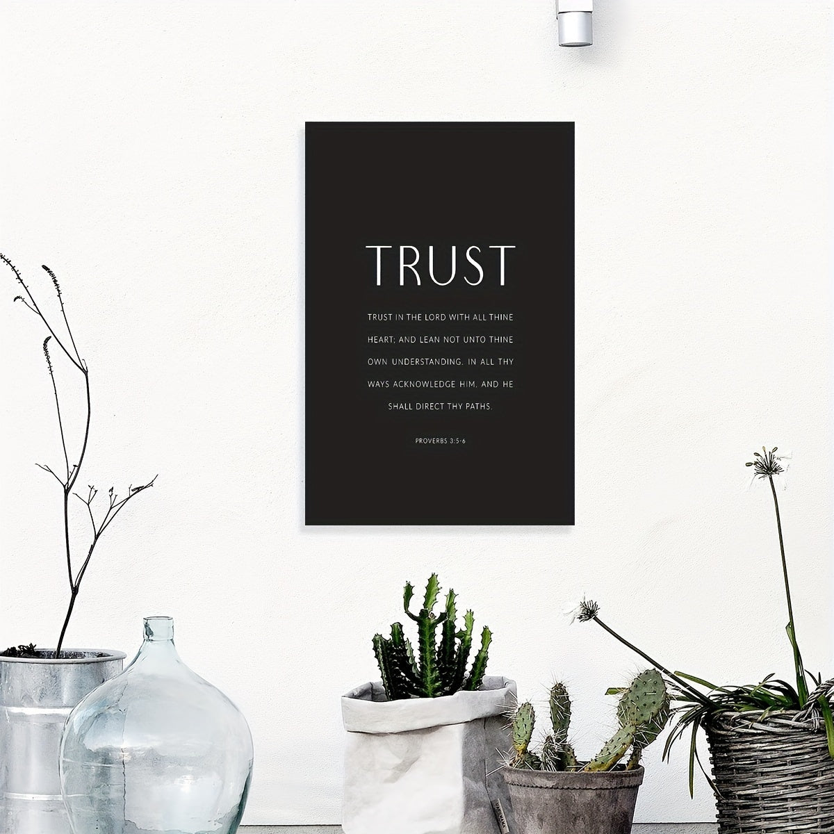Proverbs 35-6 Christian scripture wall art poster, bible verse black and white artwork, Trust in the Lord KJV frame painting printed on canvas Church decoration picture artwork ready to hang