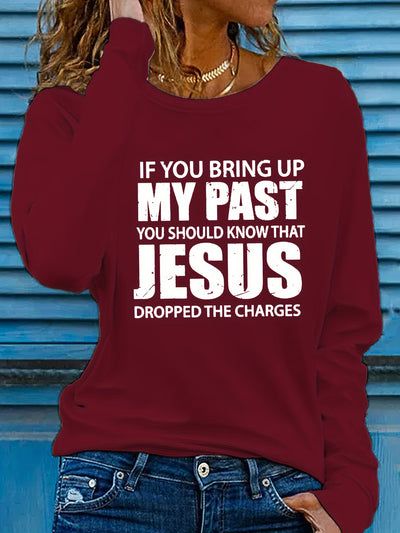 Vibrant Jesus Letter Print Long Sleeve Crew Neck T-Shirt - Soft, Breathable, Casual Top for Spring and Fall - Women's Relaxed Fit Clothing for Everyday Wear