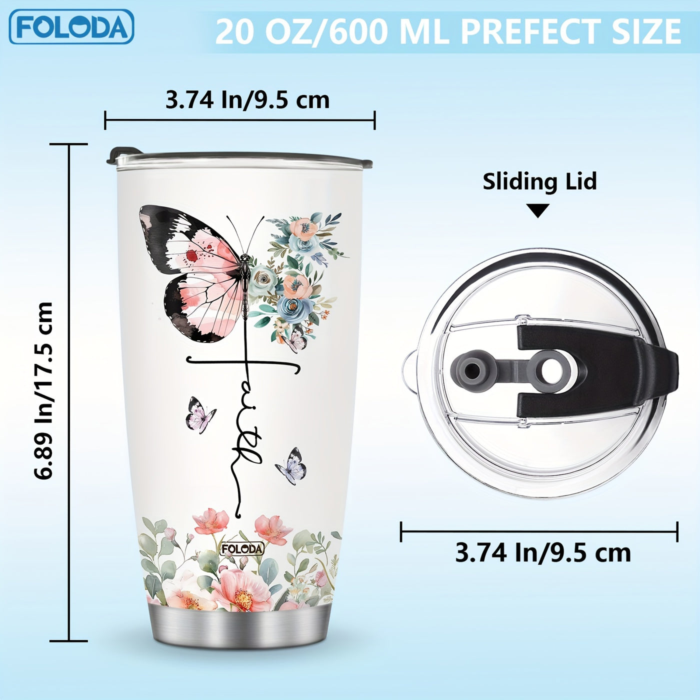 20oz Christian Insulated Travel Coffee Mug - Foloda 1pc Faith Tumbler Cup with Lid - Encouraging Inspiration Gifts for Women Christian Tumblers
