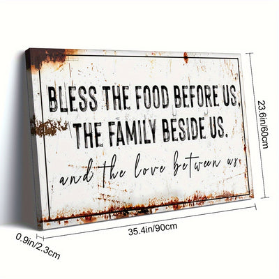 Bless The Food Before Us" Rustic Canvas Wall Art - Extra Large, Wooden Framed, Ready to Hang Decor for Kitchen & Dining Room, Farmhouse Style Christian Gift