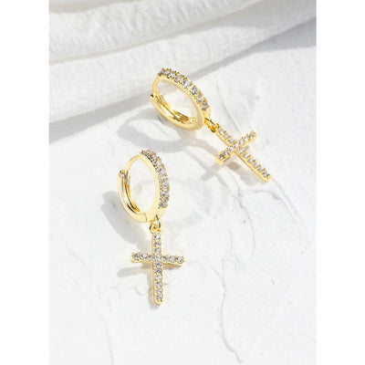 Golden Drop Dangle Cross Hoop Earrings Trendy Golden Cross Earrings for Women Small CZ Huggie Hoops Dangling Cross Earrings for Men Hypoallergenic Lightweight