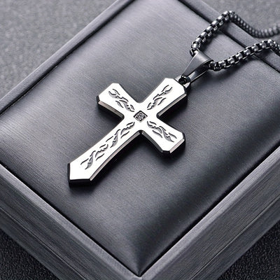 New Boho Style Stainless Steel Cross Pendant Necklace with Corroded Flame Design - Alpaca Brand