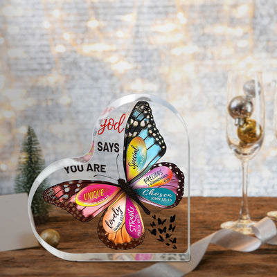 1pc, Christian Gifts For Women Faith Inspirational Gifts For Mom, Acrylic Religious Desk Decor Bible Verse Gift Butterfly Scripture Gifts, Motivational Gift For Mother Sister Friends, Halloween gifts, Thanksgiving gifts, Chri